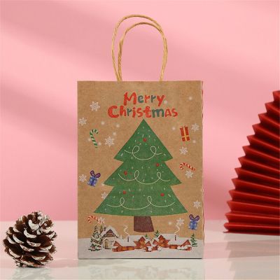 PEONY Packaging Paper Bag Party Supplies Kraft Paper Christmas Gift Bag Shopping Bags Party Favors Santa Claus Recyclable Handle Assorted Christmas Prints