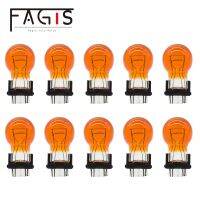 Fagis 10ชิ้น3057 12V 27/7W ไฟท้ายสีขาวสีเหลืองอำพันสำหรับรถยนต์หลอดฮาโลเจนเบรคเลี้ยวภายนอก