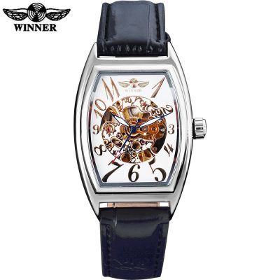 WINNER New Top Brand Men Watches Casual Automatic Self-Wind Leather Strap Skeleton Design Alloy Case Men Watch Relogio Masculino