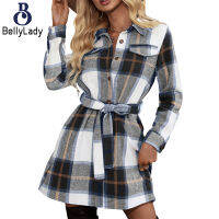 1 100% Polyester Plaid Dress Fashion Foreign Trade Long-sleeved Women Clothing【fast】