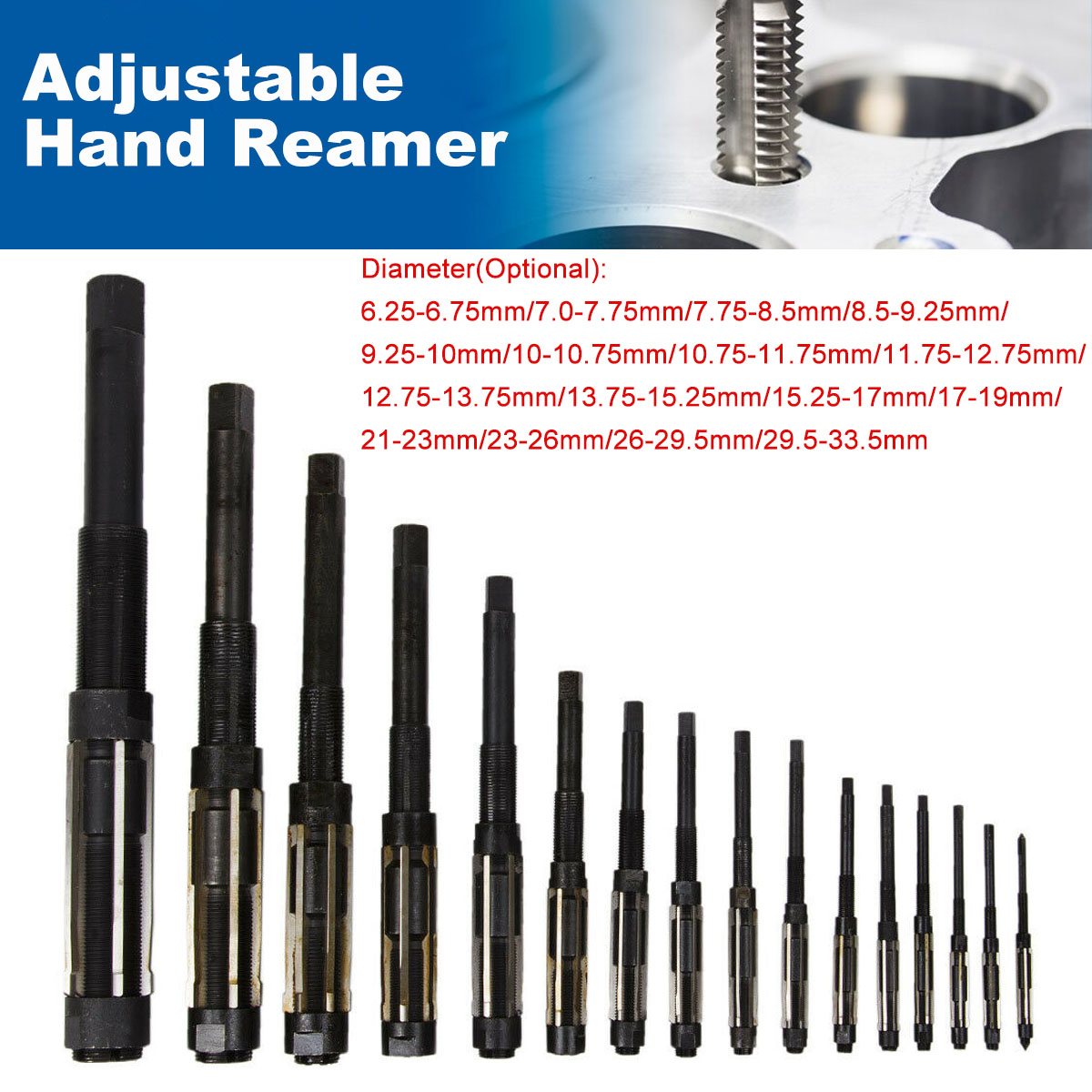 7 Pcs Set Adjustable Hand Reamer 7 Pieces Size HV To H3 1/4" Inch 15/32" Inch 