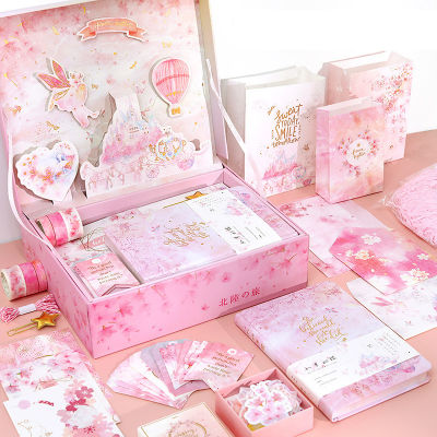102pcsset Kawaii Sakura Notebook Gift Set Diy Diary with Bookmark Postcard Stickers 2022 365 Planner Stationery Girls Cuadernos