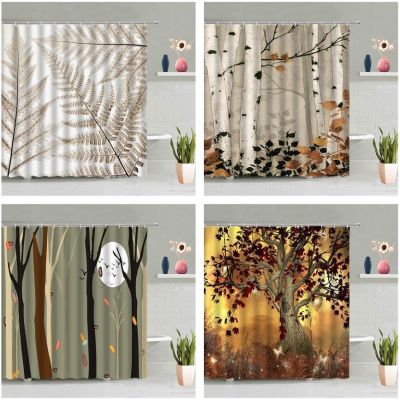 Beautiful Elegant Color Tree Leaf Twig Forest 3D Printing Art Shower Curtain Polyester Waterproof With Hook Bath Screen Decor