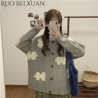 Ruo Bei Xuan เสื้อโปโลแนวเรโทรสไตล์เกาหลี,เสื้อกันหนาวไหมพรมหวานๆใส่ด้านนอก