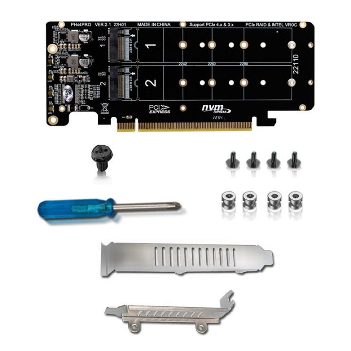 pcie-x16-to-m-2-m-key-nvmex4-ssd-2u-server-riser-card-double-sided-4-disk-nvme-raid-pci-ex16-split-card