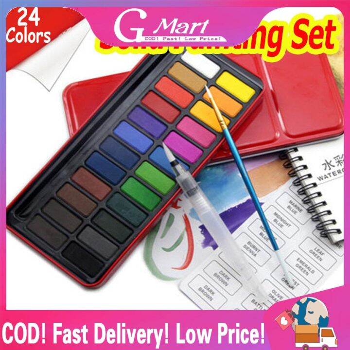 24 Colors Portable Watercolor Paint Set Solid Pigment With Watercolor