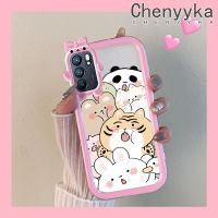 เคส Chenyyka สำหรับ OPPO Reno 6 5G Reno 6 Pro 5G 6Z Reno 5G เคสลายการ์ตูนหมีเสือและแมวที่สร้างสรรค์สีสันสดใสน่ารักเคสซิลิโคนเลนส์กล้องถ่ายรูปแบบนิ่มโปร่งใสกันกระแทกแบบใสง่าย