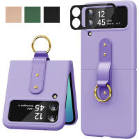 ตัวป้องกันเลนส์กล้องถ่ายรูปกระจกเทมเปอร์ + ตัวยึดแบบแข็ง Casing PC สำหรับ Galaxy Z Flip 4เคส Samsung Flip 5เคสที่มีห่วงสำหรับถือสำหรับ Samsung Galaxy Z Flip 5 2023 /Z Flip 4 2022 /Z Flip 3 2021