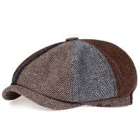 【KFAS Clothing Store】 Retro Herringbone Newsboy หมวกผู้ชาย Newsboy หมวกเย็บ Berets หมวกฤดูใบไม้ร่วงฤดูหนาวผู้ชาย Vintage จิตรกรหมวกแปดเหลี่ยม Gorras