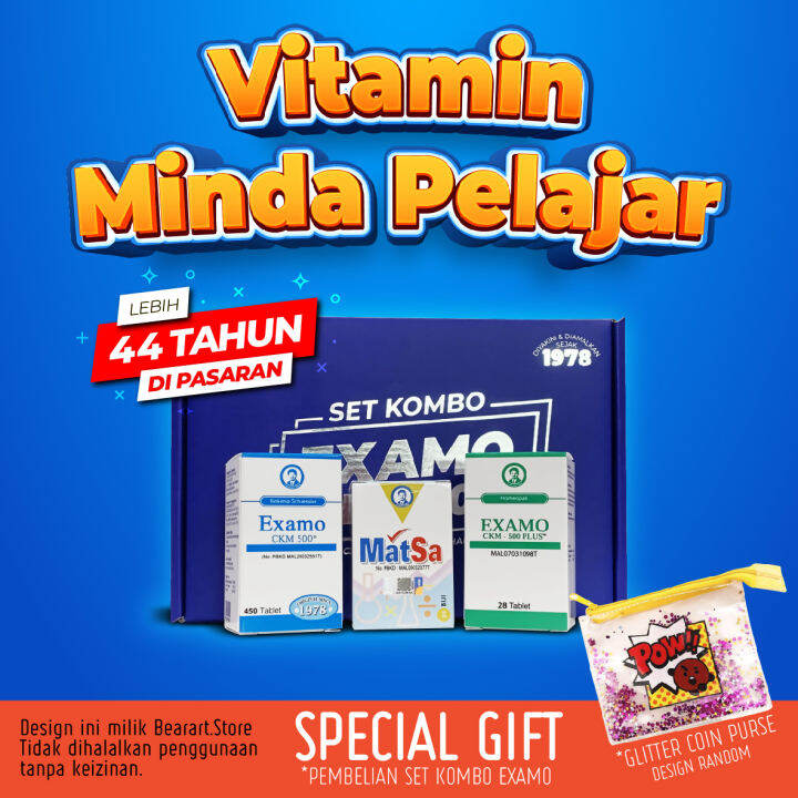 SET KOMBO EXAMO CKM 500 PLUS Hijau Biru Brain Booster Vitamin Minda ...