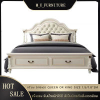 【MEET_U FURNITURE】QUEEN SIZE bed เตียงเตียงคิงไซส์ 5 /6 ฟุต เตียงเกาหลี เตียงไม้  เตียงไม้สไตร์อเมริกัน