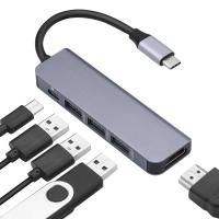 อะแดปเตอร์ USB C เป็น HDMI 5-In-1 USB Hub (รองรับ Thunderbolt 3) พร้อม4K HDMI 3 USB3.0 Hub Type-C PD สำหรับอุปกรณ์ Type C