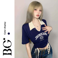 BG World สื้อครอป เสื้อแฟชั่นผู้หญิง y2k สีพื้น สําหรับผู้หญิง ใส่ไปคลับ ปาร์ตี้ HZFWC1005