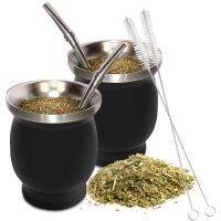 Yerba ถ้วยคู่304ผนังโลหะสแตนเลสสองชั้น8ออนซ์แก้วชาแบบพกพา Argentine Yerba Mate น้ำเต้ากับ Illas และแปรงทำความสะอาด Nmckdl