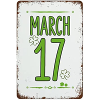 St.patty S Day Art Wall Art - Retro Metal Tin Sign Vintage-เหมาะสำหรับตกแต่งบ้านหรือบาร์ตกแต่งผนัง-สีเขียวและสีขาว Shamrock Calendar Art