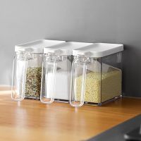 Kitchen Seasoning Jar Transparent Seasoning Box Household Storage Box MSG Salt Sugar Jar Seasoning Box with Spoon with Lid