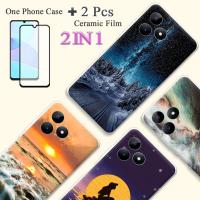 เคสนิ่ม TPU แบบ2 IN 1สำหรับ Realme C51เคสโทรศัพท์ลายการ์ตูนพร้อมหน้าจอป้องกันเซรามิกสองชิ้น