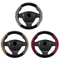 Leopard Car Fluffy Steering Wheel Cover 38cm Non-Slip Warm Soft Plush Auto Steering Wheel Protector Car Interior Decor