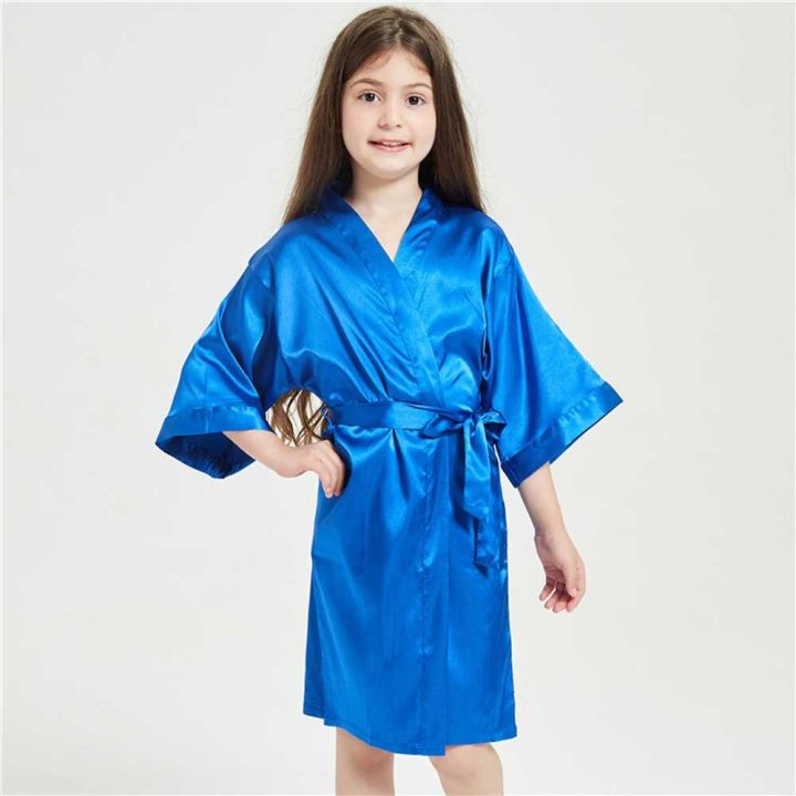 เสื้อคลุมอาบน้ำผ้าไหมซาตินชุดนอนแฟชั่น3-13y-ชุดคลุมผ้าเช็ดตัวกิโมโนสำหรับเด็กเสื้อคลุมเด็กผู้หญิงวัยรุ่นผ้าขนหนูชุดนอนเด็กหญิง-baju-tidur-musim-panas