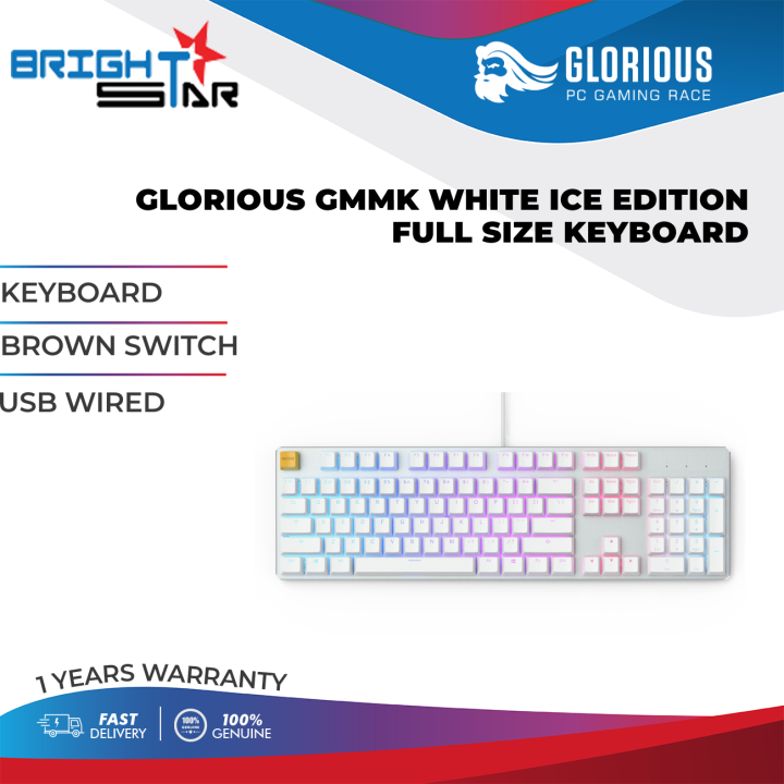 Glorious Gmmk White Ice Edition Full Size Keyboard Usb Wired Brown