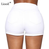 Liooil Cotton Stretchy High Waist Jean Shorts Woman Summer 2022 Casual Sweat With Pocket Zipper White Black Cuffed Denim Shorts