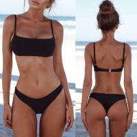 Super Women y Push Up Low Waist s Solid Color Bikini Set Triangle Swimsuit