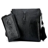 Crocodile pattern mens bag shoulder bag genuine leather mens crossbody bag first layer cowhide vertical style business casual bag backpack trendy 【JYUE】