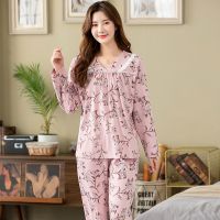 【jw】∈∏  Sets Floral Cotton Fashion Sleeve Sleepwear 2 piece Lounge XXXXL