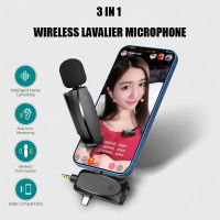 3 in 1 Wireless Lavalier Microphone with Audio Monitor Function 120m Range Vlog Youtube Mic for Android Computer Camera