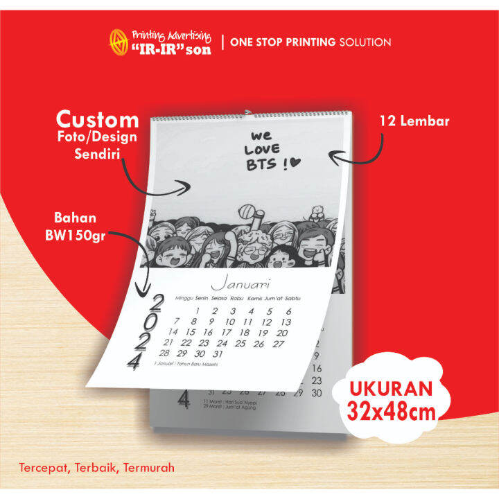 KALENDER DINDING 2024 12 LEMBAR KALENDER FOTO CUSTOM DESAIN SUKA SUKA ...