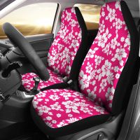 Black with White Hibiscus Hawaiian Flower Pattern Car Seat Covers Set Universal Bucket Seat Covers for Most Car and SUV Models