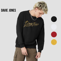 DAVIE JONES เสื้อสเวตเตอร์ โอเวอร์ไซส์ พิมพ์ลาย สีดำ สีขาว สีแดง สีเหลือง Logo Print Sweater in black white red yellow SW0032BK WH RE YE