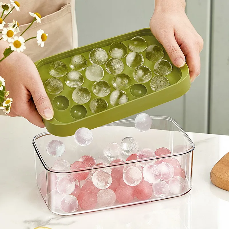 Ice Cube Trays With Ice Storage Box, Silicone Ice Cube Tray With Lids, 24  Piece Freezer Ice Cube Rack Set, Squeeze Spoon, Ice Maker