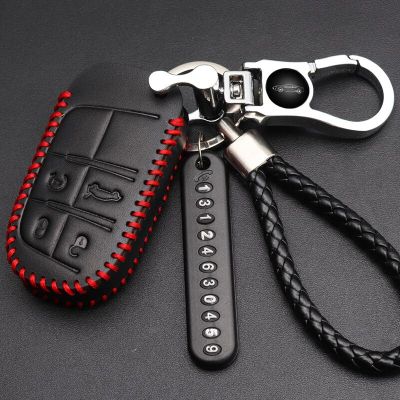 Lederen Auto Key Case Cover Fob Accessoires Voor Jeep Renegade Grand Cherokee Dodge Challenger Chrysler 300 200 Sleutelhanger Sleutelhanger