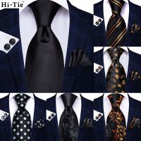 Hi tie Black White Solid Silk Wedding Tie For Men Hanky Cufflink Gift Men Necktie Gravata Fashion Designer Business Dropshiping