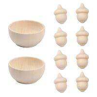 8 Acorns 2 Bowls Set Wooden Handicraft Decor Kit Compatible with DIY Painting Art Projects Wedding Party Decoration