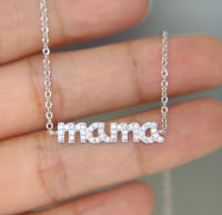 mother day gift cz mama necklace 100 925 sterling silver 3 colors delicate pave cz mama charm silver jewelry for mom