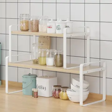 Expandable Kitchen Cabinet Shelf Organizers, Stackable Metal Pantry Storage  Shelves Rack, Adjustable Counter Shelf for Cabinets, Countertop, Cupboard