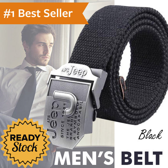 Ikat Pinggang Pria Canvas Stylish Metal Buckle Belt - Black