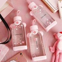 Glass water bottle cherry blossom pattern transparent creative fresh cute girl heart portable sports outdoor cup