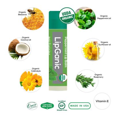 Lipganic Peppermint Organic Lip Balm ลิปแกนิค เปปเปอร์มินต์ ลิปบาล์มออร์แกนิค ผลิตจากธรรมชาติ (4.25g)
