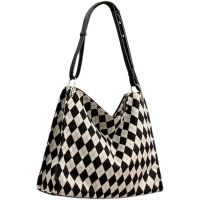 ?ZARAˉhome womens bag college students all-match fashion messenger shoulder bag large-capacity tote bag black and white diamond bag