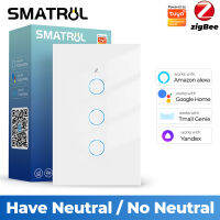 SMATRUL Tuya/smartlife Zigbee Smart Switch Light Wire No Capacitor Touch Wall Switch Timer On Off Magnetic Latching Relay Smart Home ไฟฟ้าเสียง,APP รีโมทคอนโทรลสำหรับ Alexa Google Home 1/2/3 Gang US 110V-240V