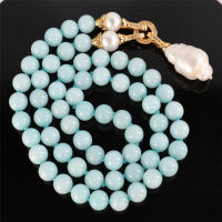 2021Natural Aquamarine Pearl Gemstone Knot Necklace 18 inches Button Holiday gifts Lucky Cultured Fashion FOOLS DAY Women Halloween