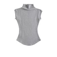 Half turtleneck vest for women summer new American hot girl waist slimming short sleeveless solid color T-shirt top ins trend