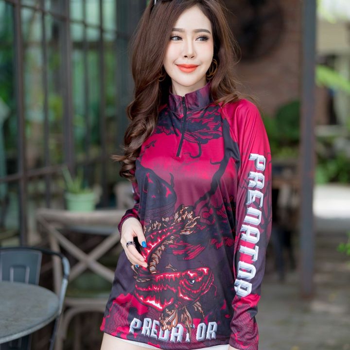 เสื้อตกปลา-jk-thailand-เสื้อกันยูวี-ลาย-predator-สีแดง-ป้องกันรังสี-uv-80-แห้งเร็ว