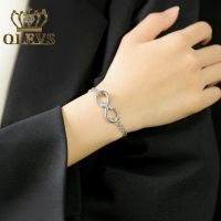 OLEVS สร้อยข้อมือผู้หญิงสแตนเลสสตีลเซอร์โคเนียมเพชร 8 ตัวอักษรอินฟินิตี้จี้สร้อยข้อมือแฟชั่นสองชั้นสไตล์เกาหลี