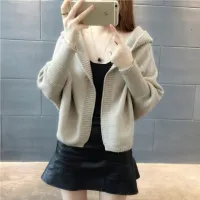 [COD] The new Korean version of the trendy outerwear loose autumn womens hooded sweater cardigan short coat bat sleeves