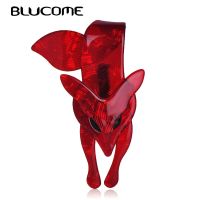 Blucome Flaming Fiery Red Fox Shape Brooch Striated Acrylic Jewelry For Lady Women Party Accessories Scarf Hat Bag Corsage Pins