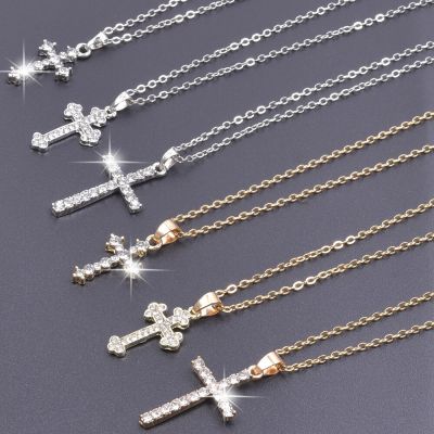 【CW】Cross Charm Necklace Crystal Pendant Necklaces For Women Men Accessories Rhinestone Christ Crosses Choker Gift